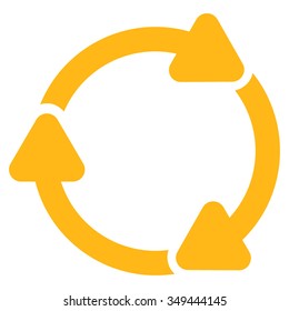 Rotate Cw vector icon. Style is flat symbol, yellow color, rounded angles, white background.