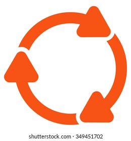 Rotate Cw vector icon. Style is flat symbol, orange color, rounded angles, white background.