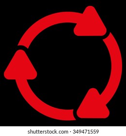 Rotate Cw vector icon. Style is flat symbol, red color, rounded angles, black background.