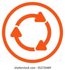 Rotate Cw vector icon. Style is flat circled symbol, orange color, rounded angles, white background.