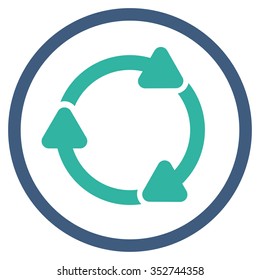Rotate Cw vector icon. Style is bicolor flat circled symbol, cobalt and cyan colors, rounded angles, white background.