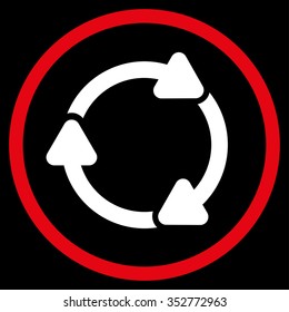 Rotate Cw vector icon. Style is bicolor flat circled symbol, red and white colors, rounded angles, black background.