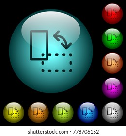 Rotate element icons in color illuminated spherical glass buttons on black background. Can be used to black or dark templates