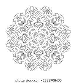 Rotate Enchanted Energies coloring book mandala page for kdp book interior, Ability to Relax, Brain Experiences, Harmonious Haven, Peaceful Portraits, Blossoming Beauty mandala design.