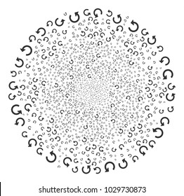 Rotate explosion sphere. Object pattern created from scattered rotate design elements as festive sphere. Vector illustration style is flat iconic symbols.
