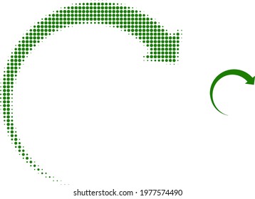 Rotate forward halftone dotted icon illustration. Halftone pattern contains round elements. Vector illustration of rotate forward icon on a white background.