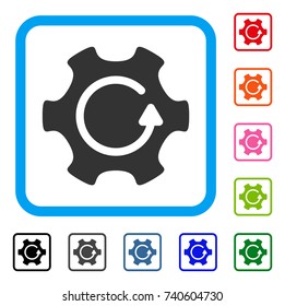 Rotate Gear icon. Flat gray pictogram symbol in a light blue rounded frame. Black, gray, green, blue, red, orange color additional versions of Rotate Gear vector.