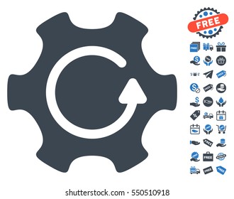 Rotate Gear icon with free bonus icon set. Vector illustration style is flat iconic symbols, smooth blue colors, white background.