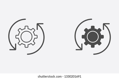 Rotate gear outline and filled vector icon sign symbol