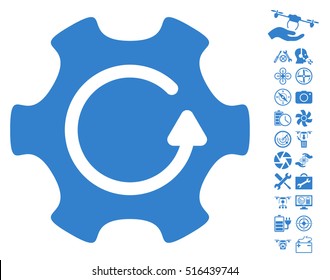 Rotate Gear pictograph with bonus quadrocopter tools pictures. Vector illustration style is flat iconic symbols on white background.