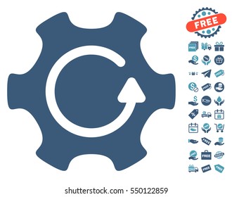 Rotate Gear pictograph with free bonus symbols. Vector illustration style is flat iconic symbols, cyan and blue colors, white background.
