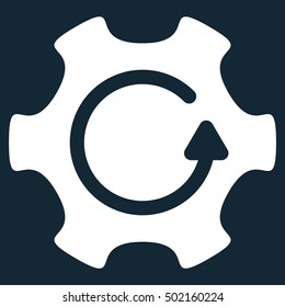 Rotate Gear vector pictogram. Style is flat graphic symbol, white color, dark blue background.