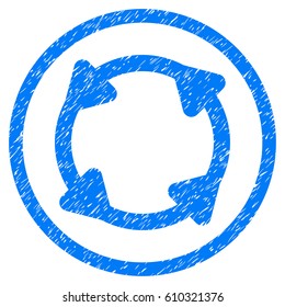 Rotate grainy textured icon inside circle for overlay watermark stamps. Flat symbol with unclean texture. Circled vector blue rubber seal stamp with grunge design.