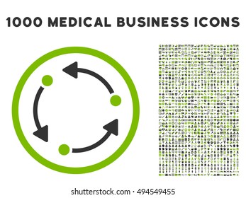 Rotate icon with 1000 medical business eco green and gray vector pictograms. Set style is flat bicolor symbols, white background.