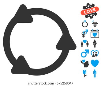 Rotate icon with bonus decoration images. Vector illustration style is flat rounded iconic blue and gray symbols on white background.