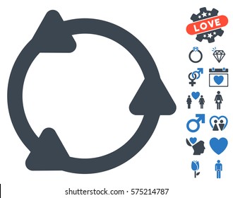 Rotate icon with bonus valentine pictograph collection. Vector illustration style is flat rounded iconic smooth blue symbols on white background.
