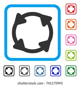 Rotate icon. Flat grey iconic symbol in a light blue rounded rectangular frame. Black, gray, green, blue, red, orange color additional versions of Rotate vector. Designed for web and app interfaces.