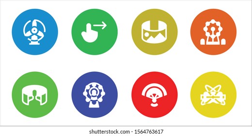 rotate icon set. 8 filled rotate icons.  Collection Of - Windmill, panorama 360 , Swipe right, Ferris wheel, Fan, Virtual reality icons