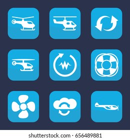 Rotate icon. set of 9 filled rotate icons such as helicopter, fan, update, heartbeat