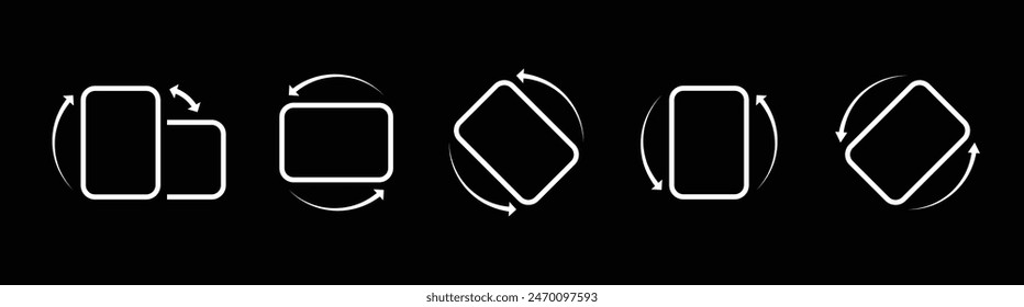 rotate icon set. flat  graphical symbol of movement, rotation collection,  Mobile screen rotation, Horizontal and  vertical rotation icons. Vector illustration concept