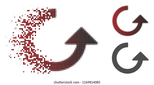 Rotate icon in sparkle, dotted halftone and undamaged entire versions. Fragments are arranged into vector sparkle rotate pictogram.