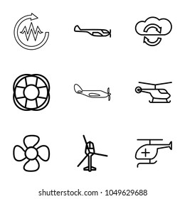 Rotate icons. set of 9 editable outline rotate icons such as helicopter, fan, medical helicopter, cloud sync
