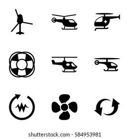 rotate icons set. Set of 9 rotate filled icons such as helicopter, fan, update, medical helicopter