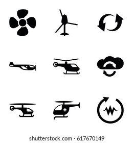 Rotate icons set. set of 9 rotate filled icons such as helicopter, fan, update, medical helicopter, heartbeat