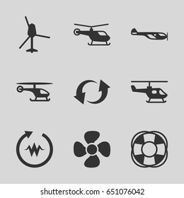Rotate icons set. set of 9 rotate filled icons such as helicopter, fan, update