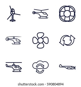 rotate icons set. Set of 9 rotate outline icons such as helicopter, fan, update