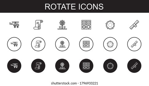 rotate icons set. Collection of rotate with helicopter, degree, windmill, washing machine, repeat. Editable and scalable rotate icons.