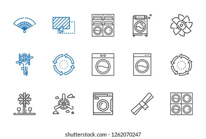 rotate icons set. Collection of rotate with washing machine, degree, propeller, windmill, repeat, helicopter, turbine, drag, fan. Editable and scalable rotate icons.