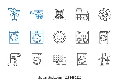 rotate icons set. Collection of rotate with wind turbine, washing machine, drag, degree, repeat, turbine, windmill, helicopter. Editable and scalable rotate icons.