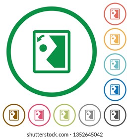 Rotate image left flat color icons in round outlines on white background
