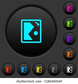Rotate image right dark push buttons with vivid color icons on dark grey background