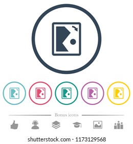 Rotate image right flat color icons in round outlines. 6 bonus icons included.