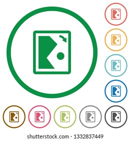 Rotate image right flat color icons in round outlines on white background