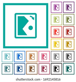 Girar iconos de color plano derecho con fotogramas de cuadrante sobre fondo blanco