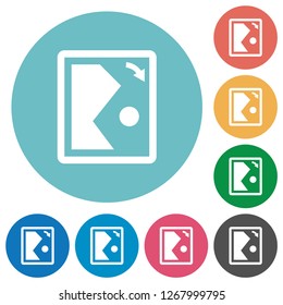Rotate image right flat white icons on round color backgrounds