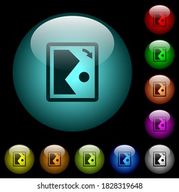 Rotate image right icons in color illuminated spherical glass buttons on black background. Can be used to black or dark templates
