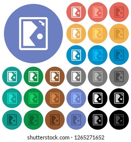 Rotate image right multi colored flat icons on round backgrounds. Included white, light and dark icon variations for hover and active status effects, and bonus shades.