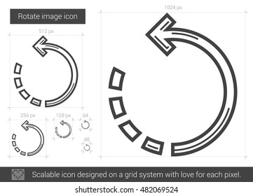 Rotate image vector line icon isolated on white background. Rotate image line icon for infographic, website or app. Scalable icon designed on a grid system.