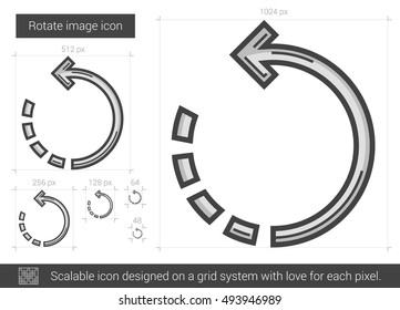 Rotate image vector line icon isolated on white background. Rotate image line icon for infographic, website or app. Scalable icon designed on a grid system.