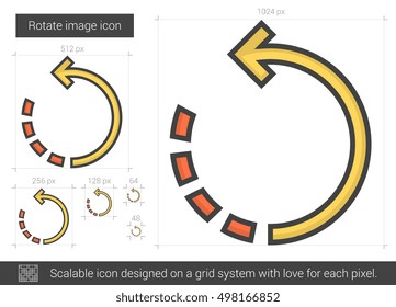 Rotate image vector line icon isolated on white background. Rotate image line icon for infographic, website or app. Scalable icon designed on a grid system.