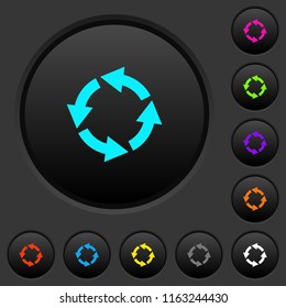 Rotate left dark push buttons with vivid color icons on dark grey background