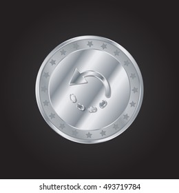 Rotate Left embossed realistic silver / platinum coin precious Icon / Logo Design