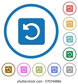 Rotate left flat color vector icons with shadows in round outlines on white background