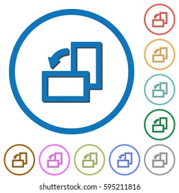 Rotate left flat color vector icons with shadows in round outlines on white background