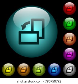 Rotate left icons in color illuminated spherical glass buttons on black background. Can be used to black or dark templates
