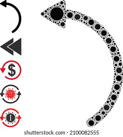Rotate left mosaic icon. Vector mosaic organized from scattered virus cell parts. Virus cell mosaic rotate left icon and additional icons. Rotate left mosaic for isolation templates.